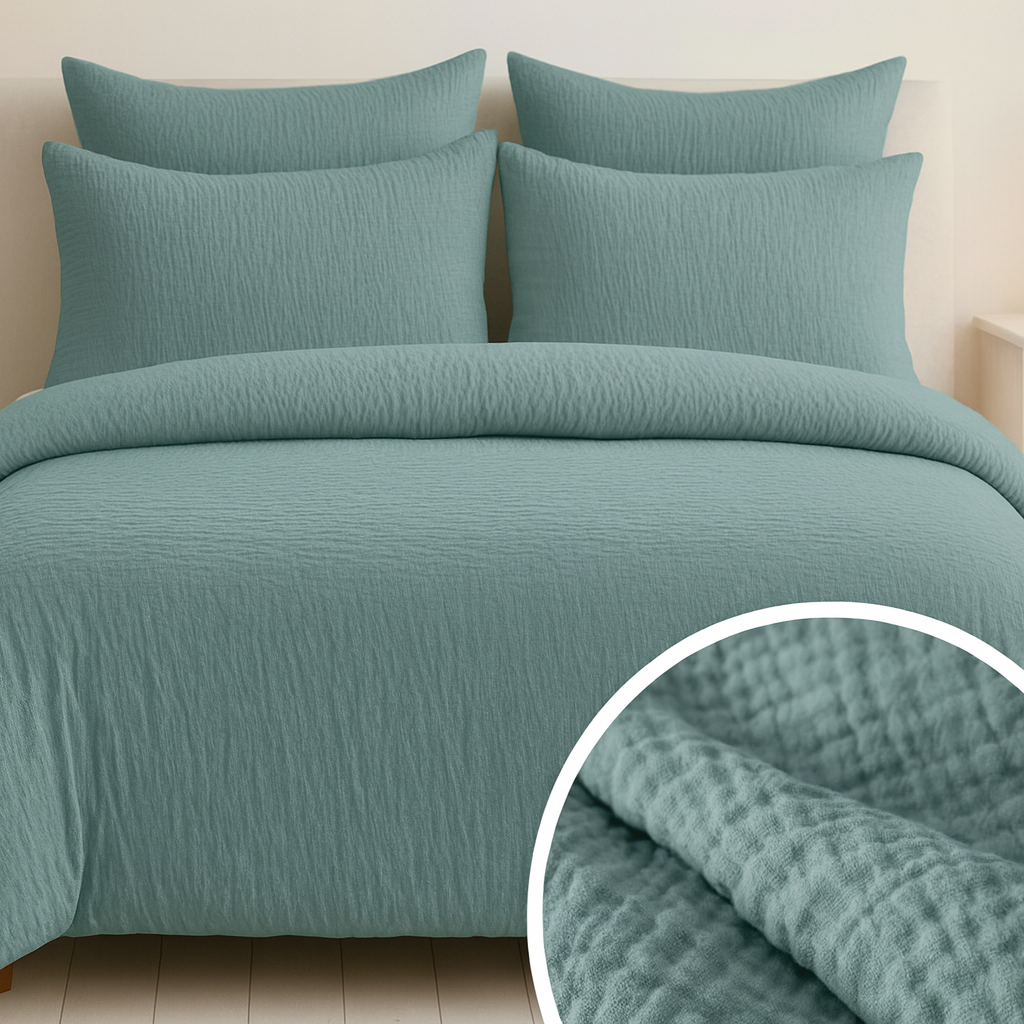 Easydekbed mousseline groen + kussenslopen - Afbeelding 2