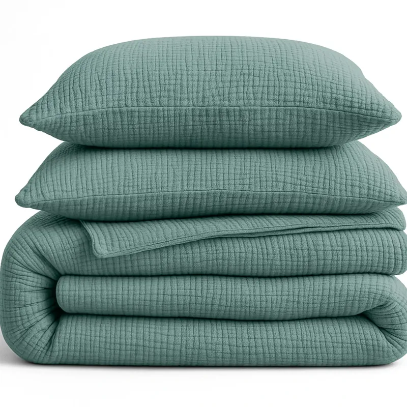 Mousseline groen dekbed met katoenen vaste hoes
